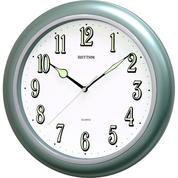 Rhythm Value Added Wall Clock Super Luminous Glow In The Dark Metallic Green Analog